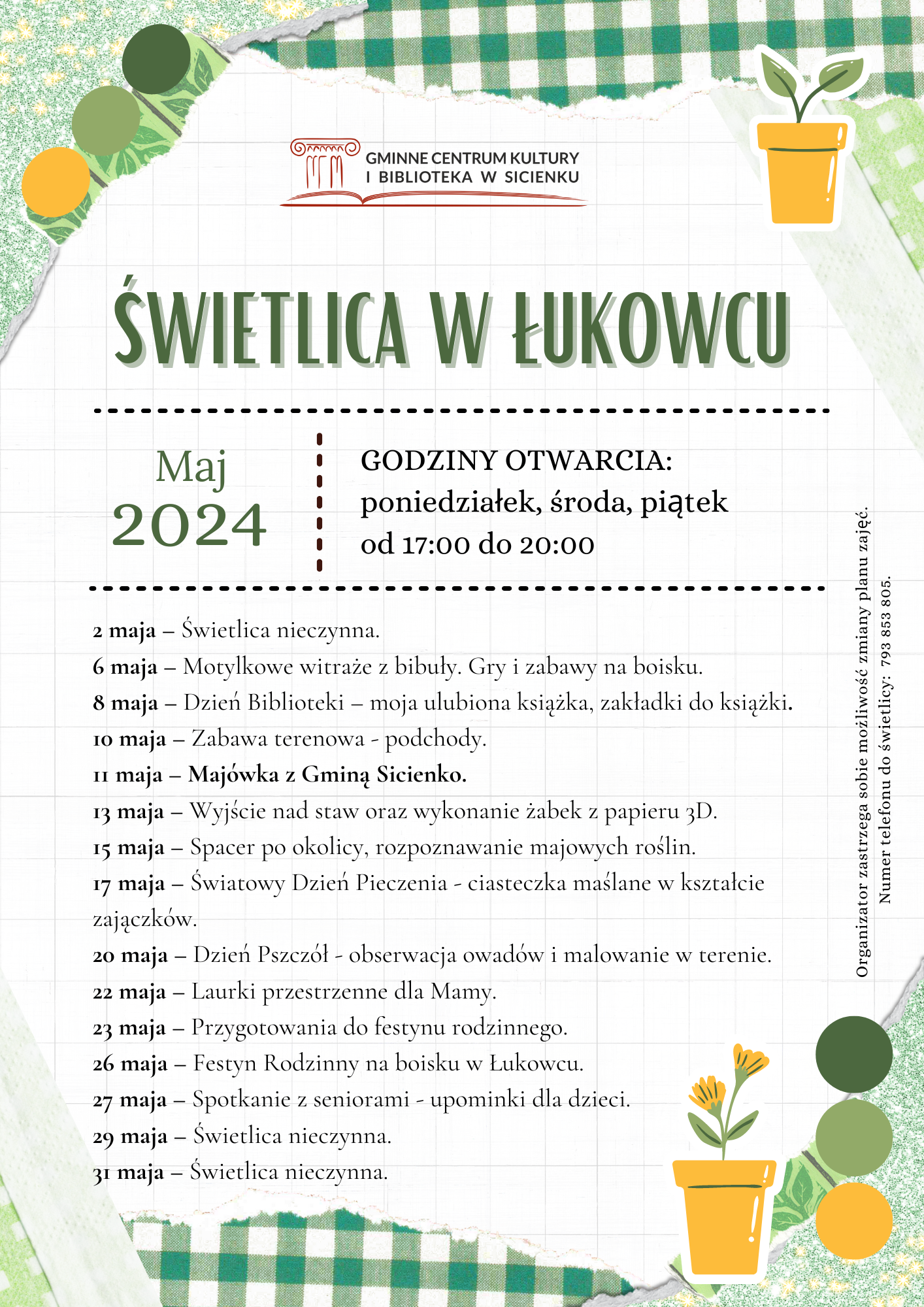 Plan pracy - maj 2024 Łukowiec