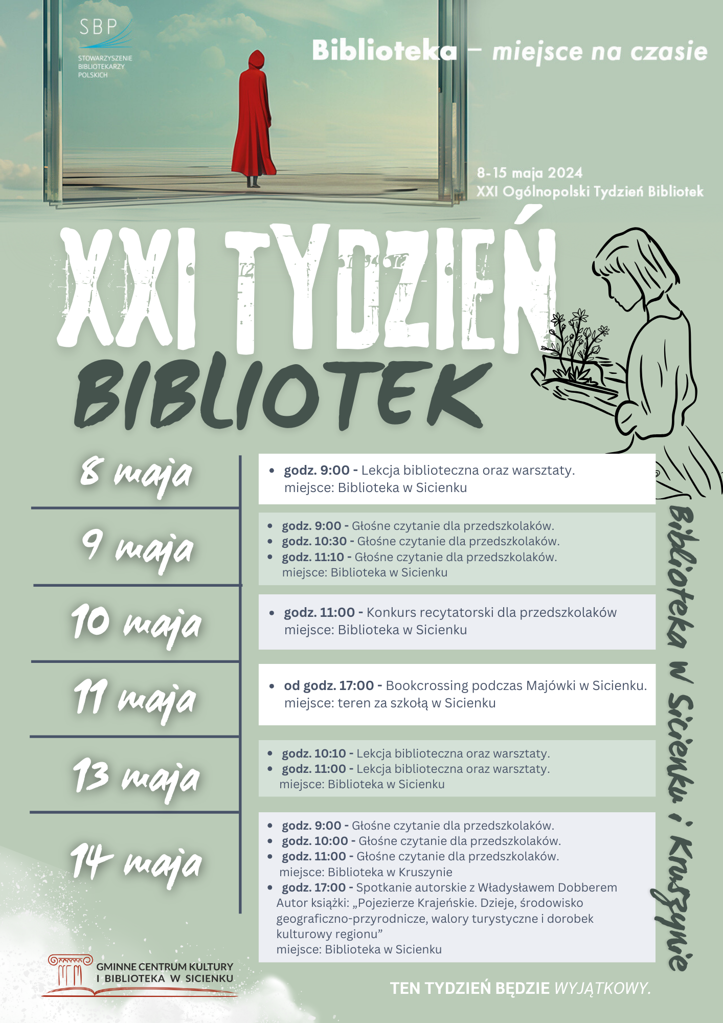 Plakat - XXI Tydzień Bibliotek w Sicienku 